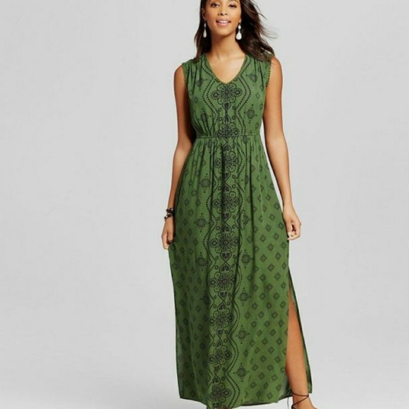 olive green boho maxi dress